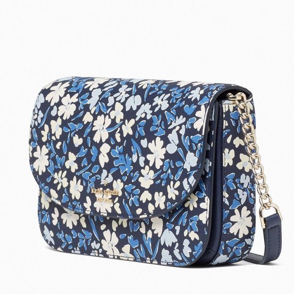 New Kate Spade Kristi Shoreside Floral Print Flap Crossbody Blue Multicolor - Picture 2 of 5
